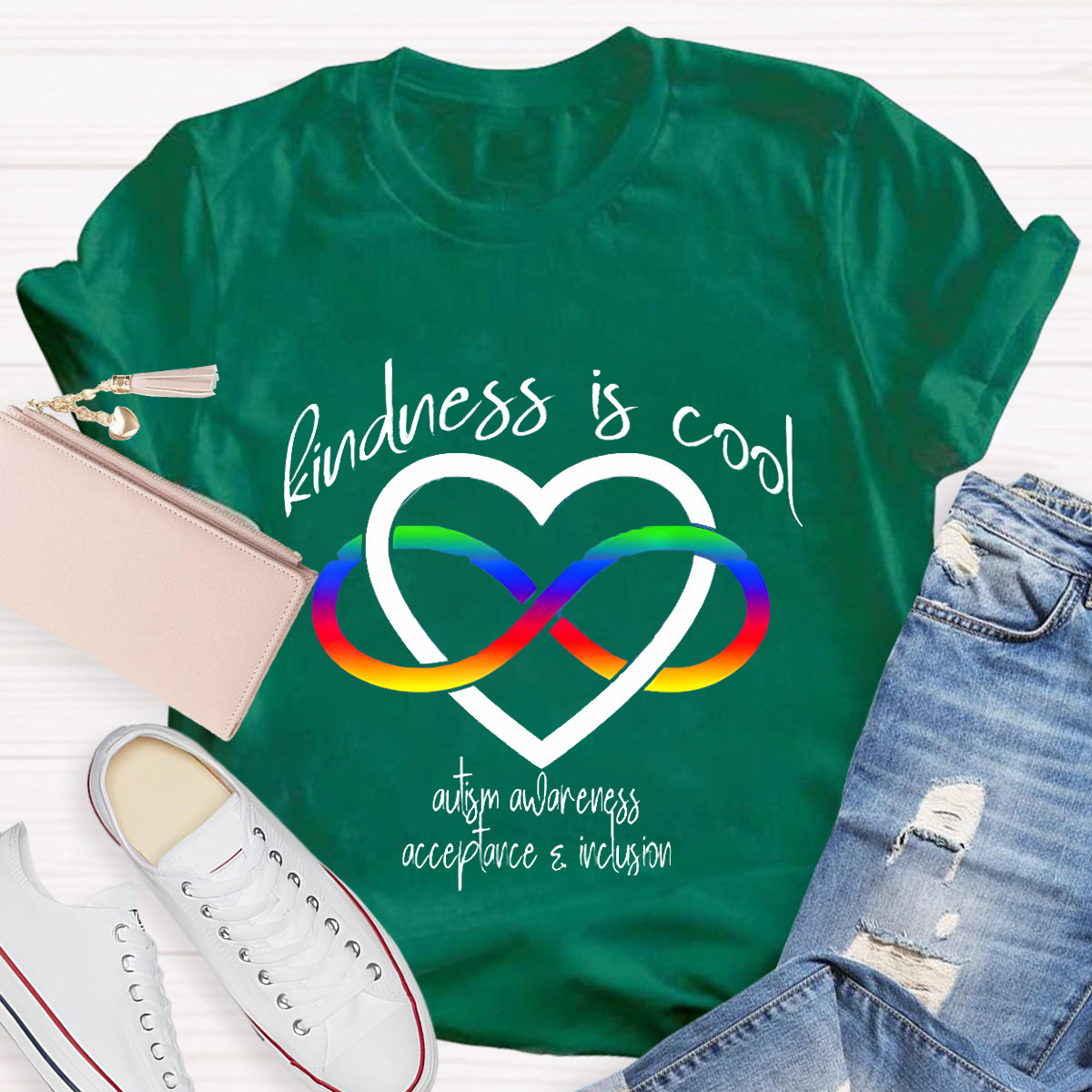 Kindness is Cool Autism Infinity Heart Rainbow T-Shirt