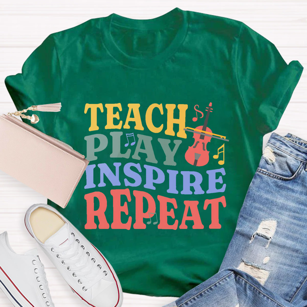 Teach Play Inspire Repeat Teacher T-Shirt