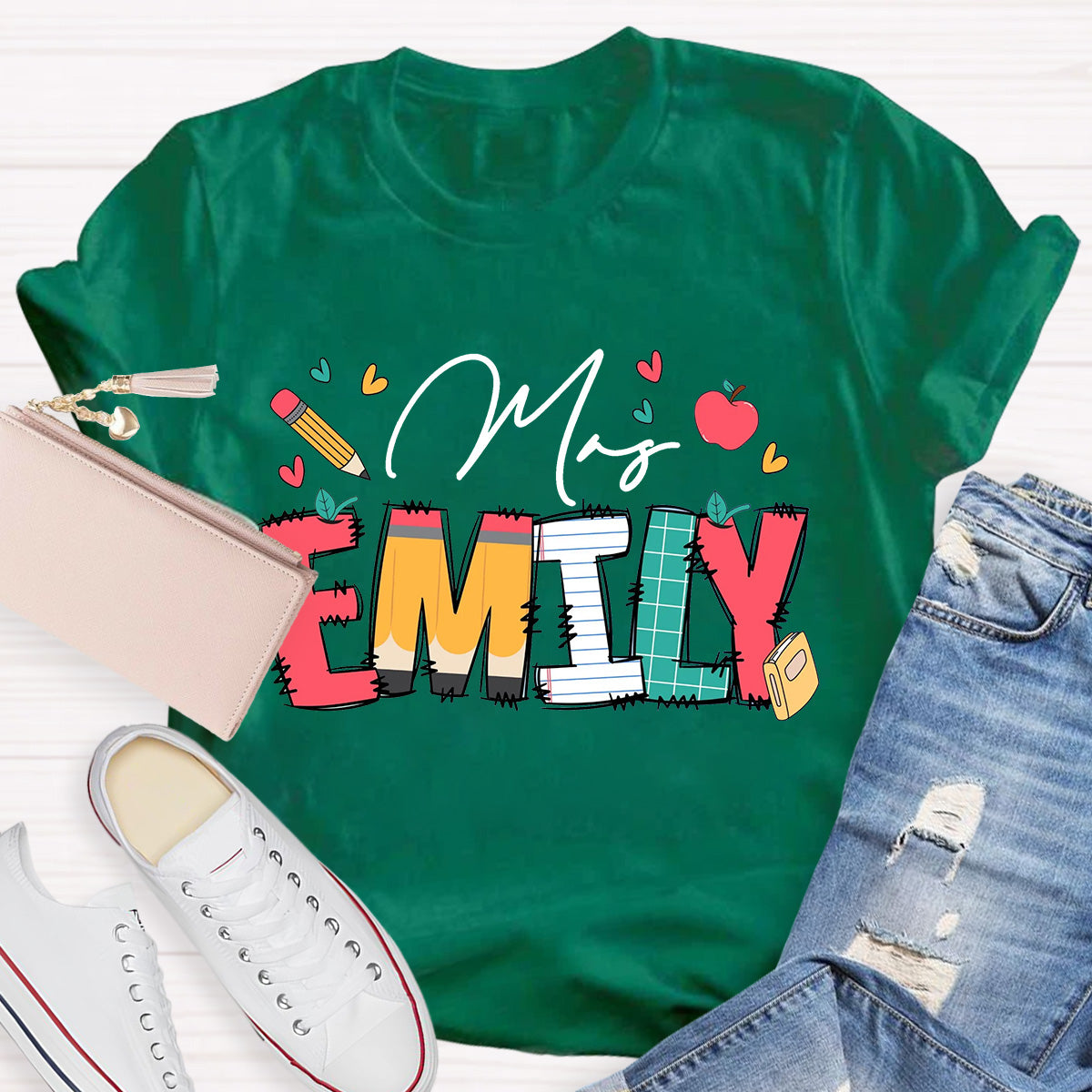 Personalize Name Apple Teacher T-Shirt