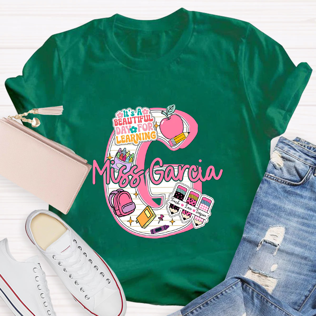 Personalized Name It's A Beautiful Day For Learning Teacher T-Shirt