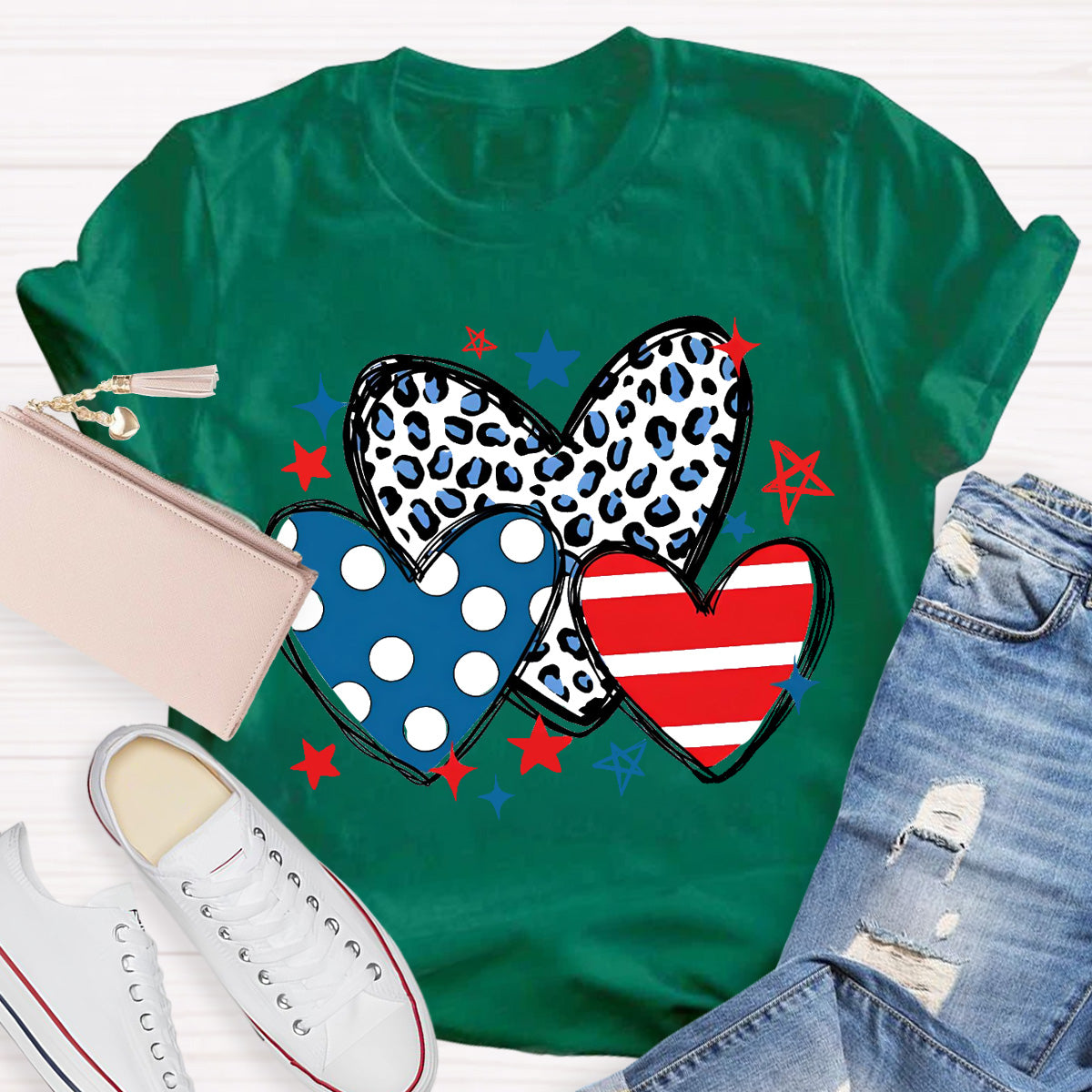 Three Heart  And Stars Teacher T-Shirt