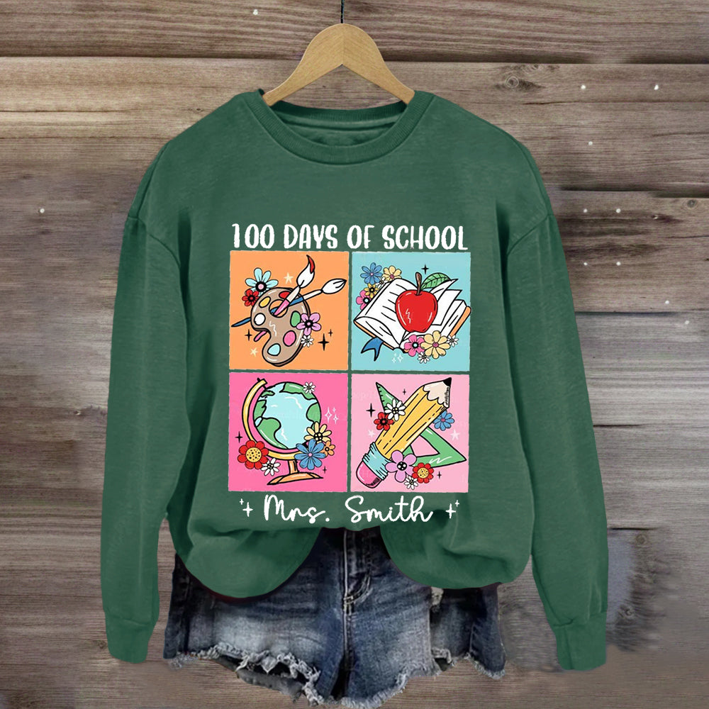 Personalized Name 100 Days Of School Pencil Apple Sweatshirt