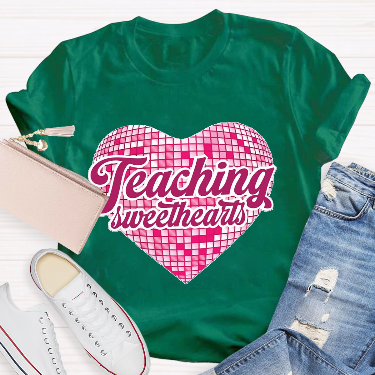 Teaching Sweethearts Pink Plaid Heart T-Shirt