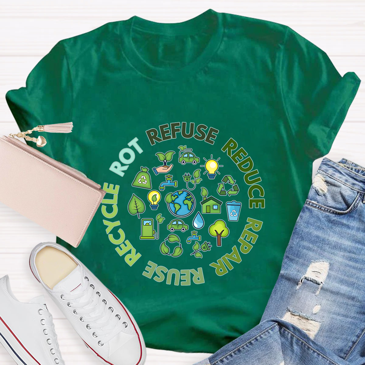 Refuse Reduce Repair Reuse Recycle Rot Earth Day T-Shirt