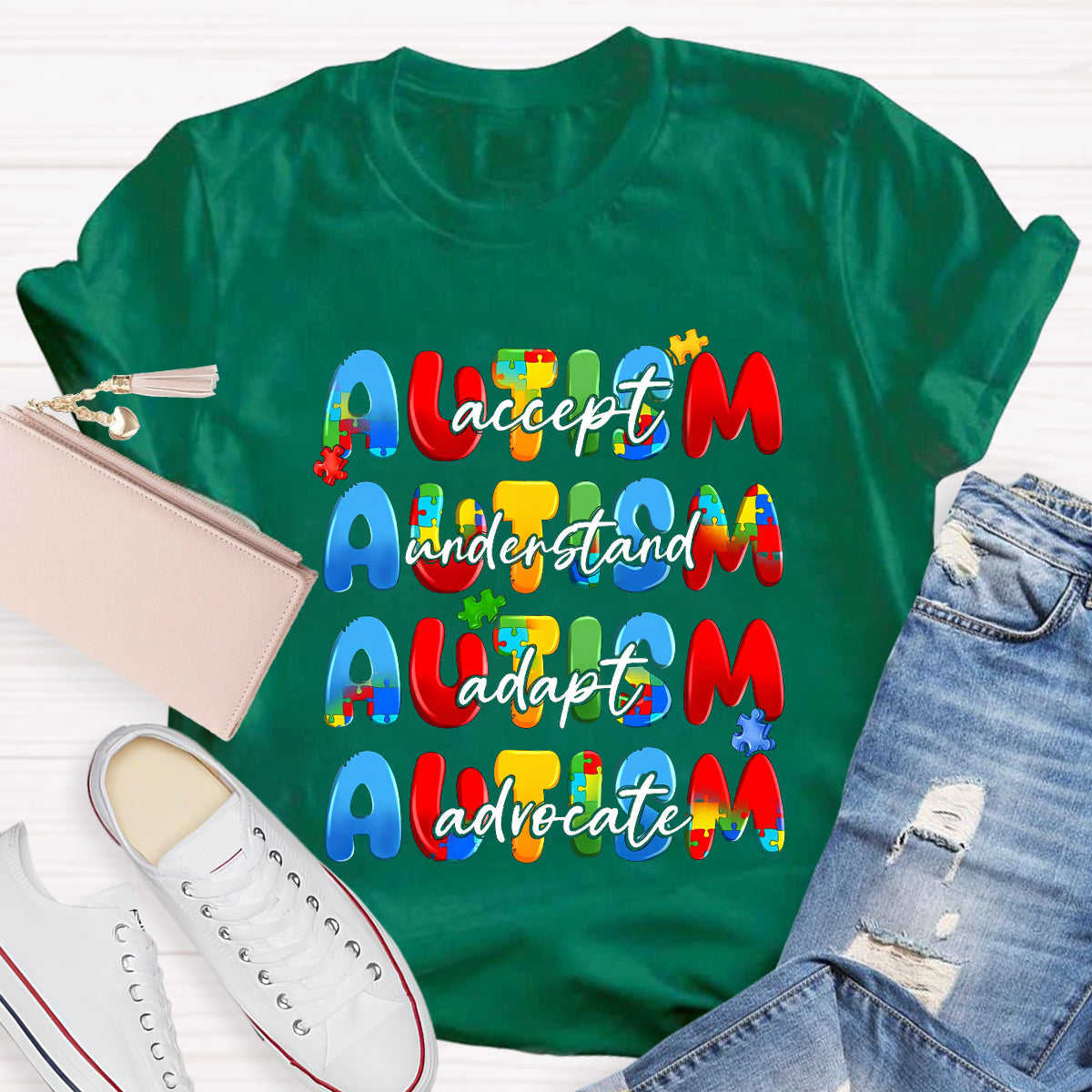 Autism Accept Advocate Adapt Teacher T-Shirt