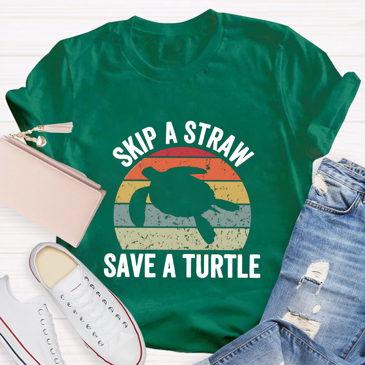 Skip A Straw Save A Turtle Earth Day T-Shirt