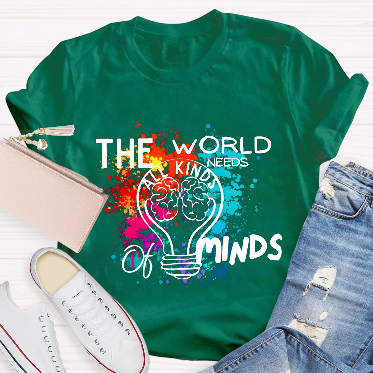 The World Needs All Kinds Of Minds Colorful Brain T-Shirt
