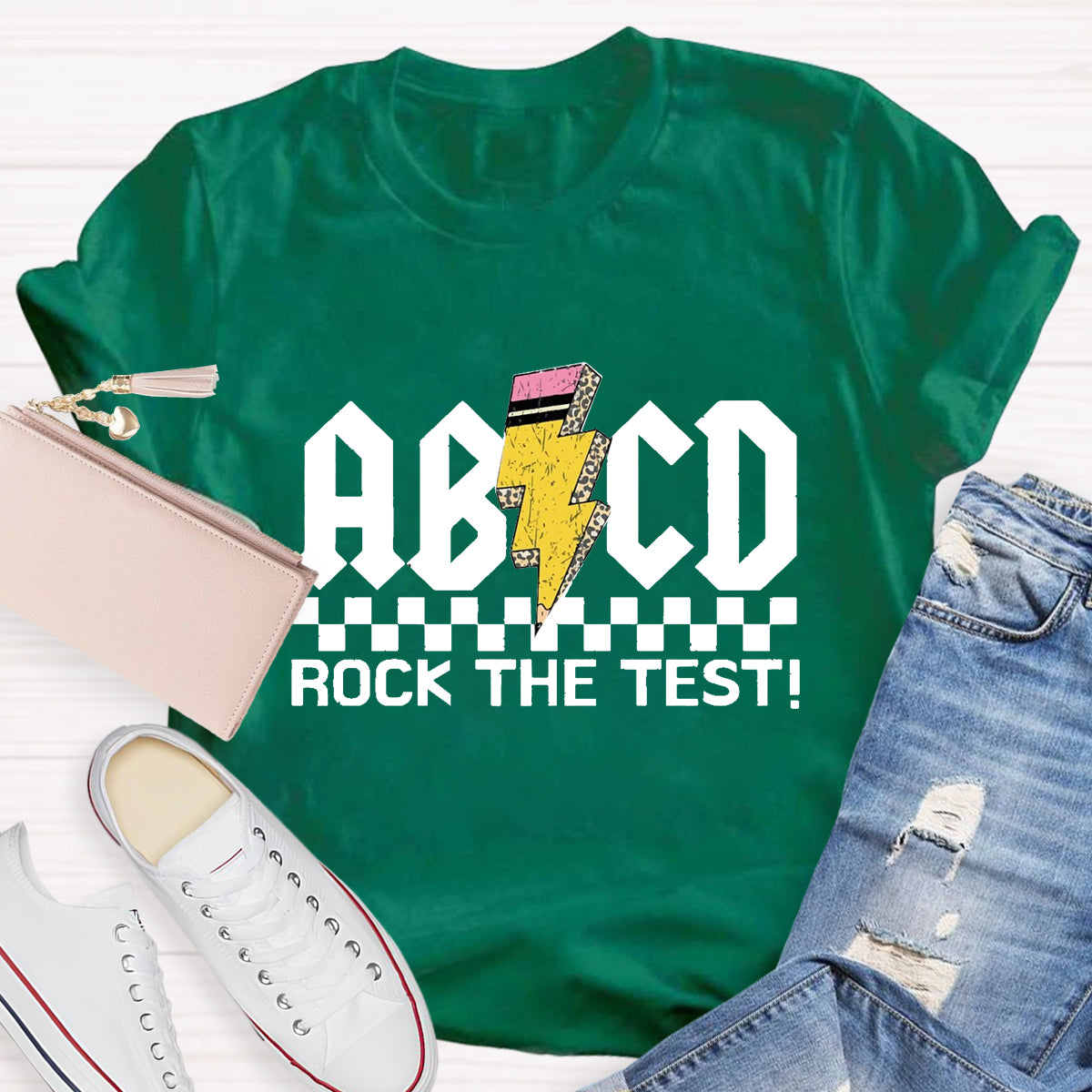 ABCD Rock The Test Teacher T-Shirt