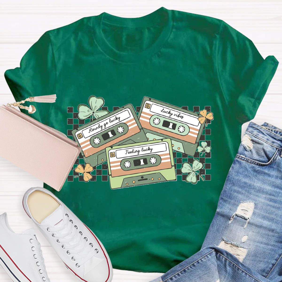 Retro Shamrock Cassette Tapes T-Shirt