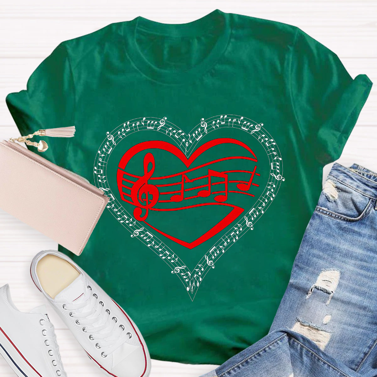 Red Heart Music Teacher T-Shirt