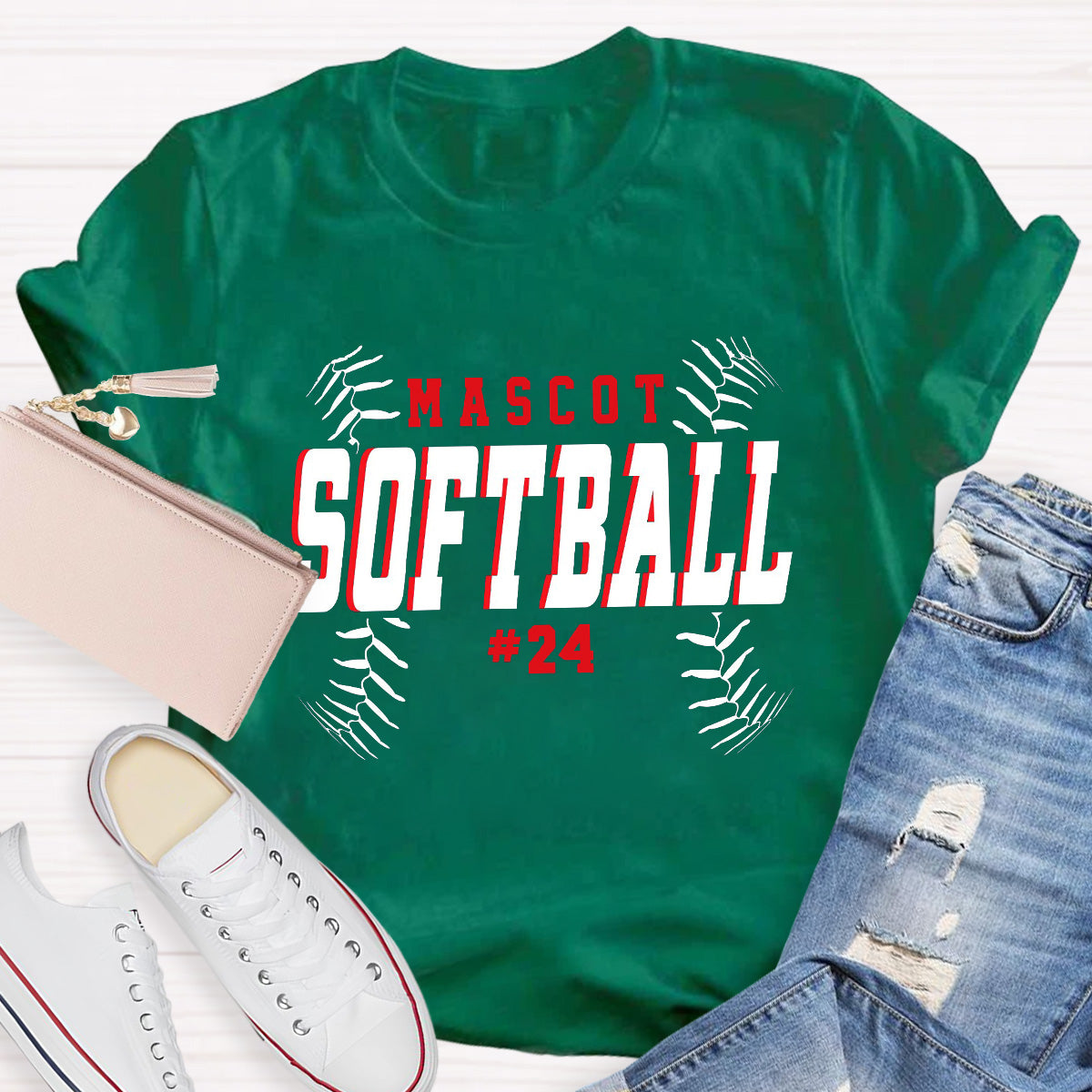 Personalized Mascot And Number Softball Game T-Shirt
