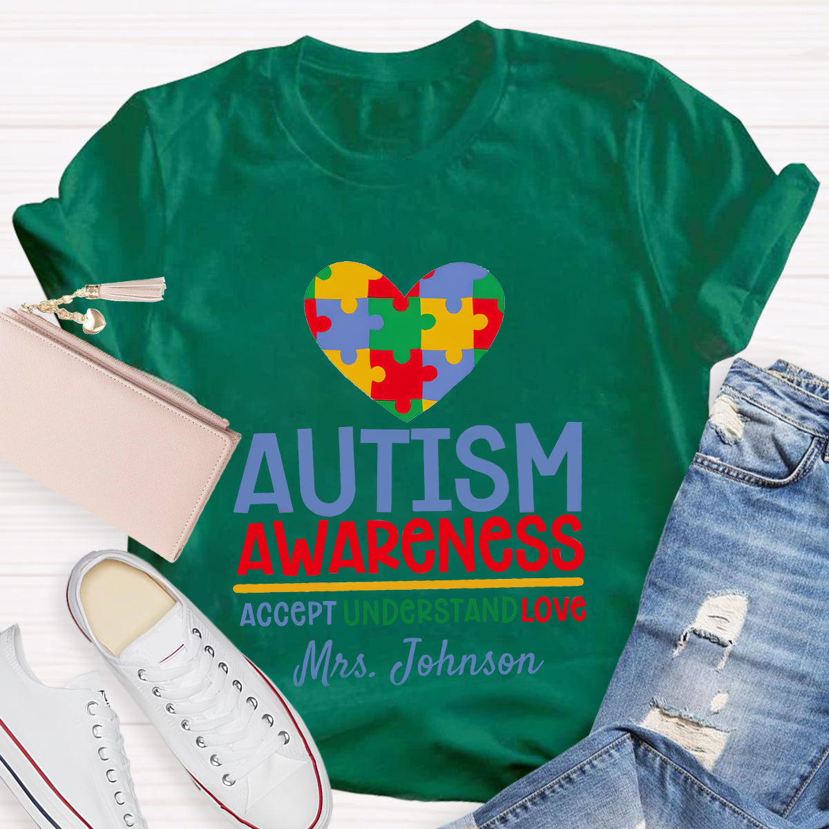 Personalized Autism Awareness Accept Understand Love Teacher T-Shirt