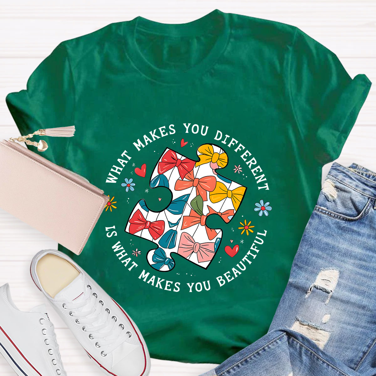 What Makes You Different Is What Make You Beautiful Bow Puzzle T-Shirt
