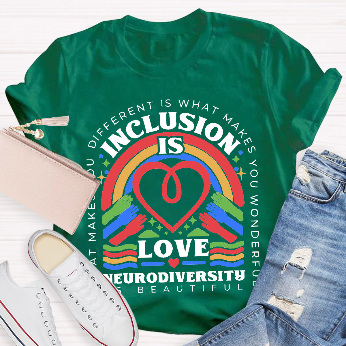 Inclusion Is Love Neurodiversity Teacher T-Shirt