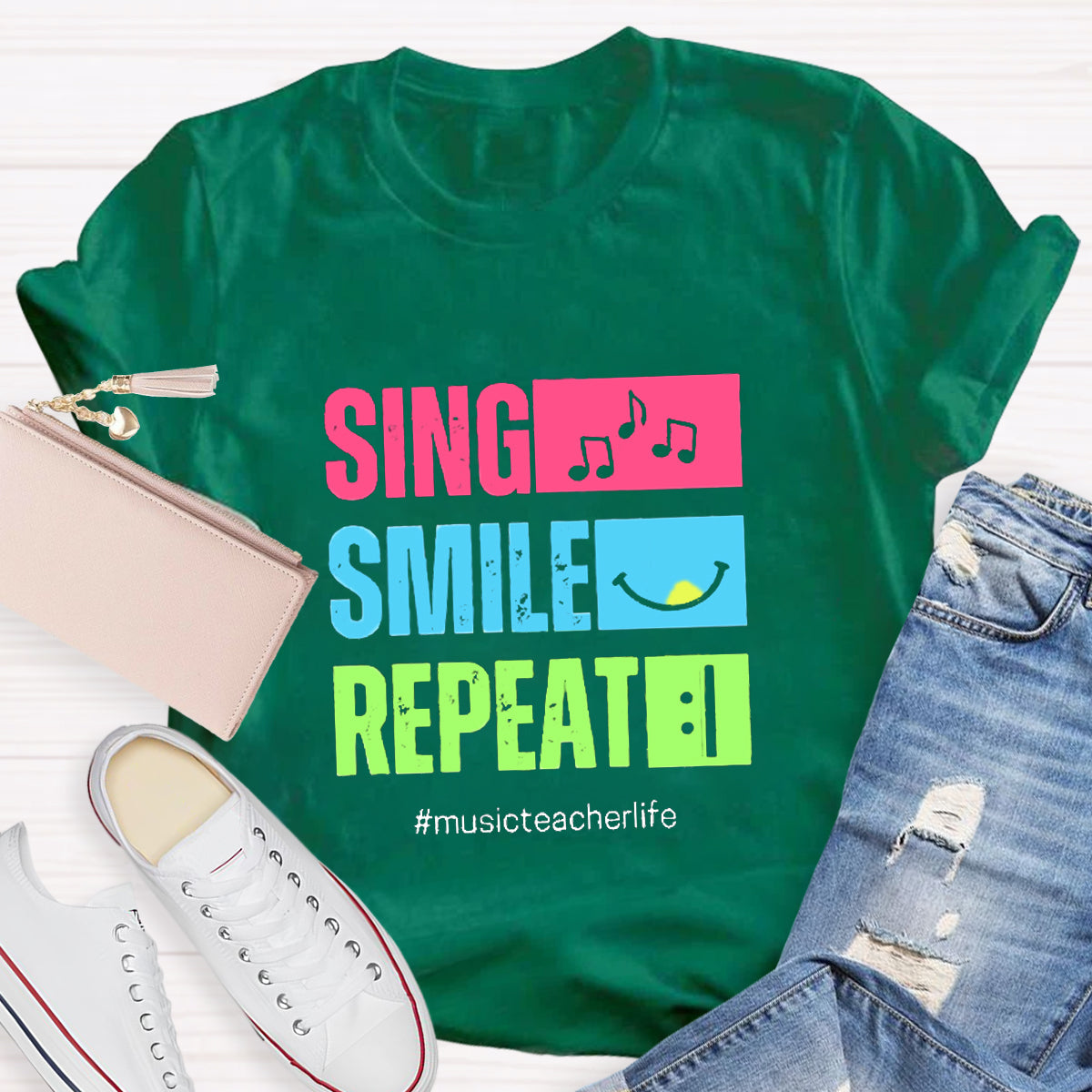 Sing Smile Repeat Music Teacher T-Shirt