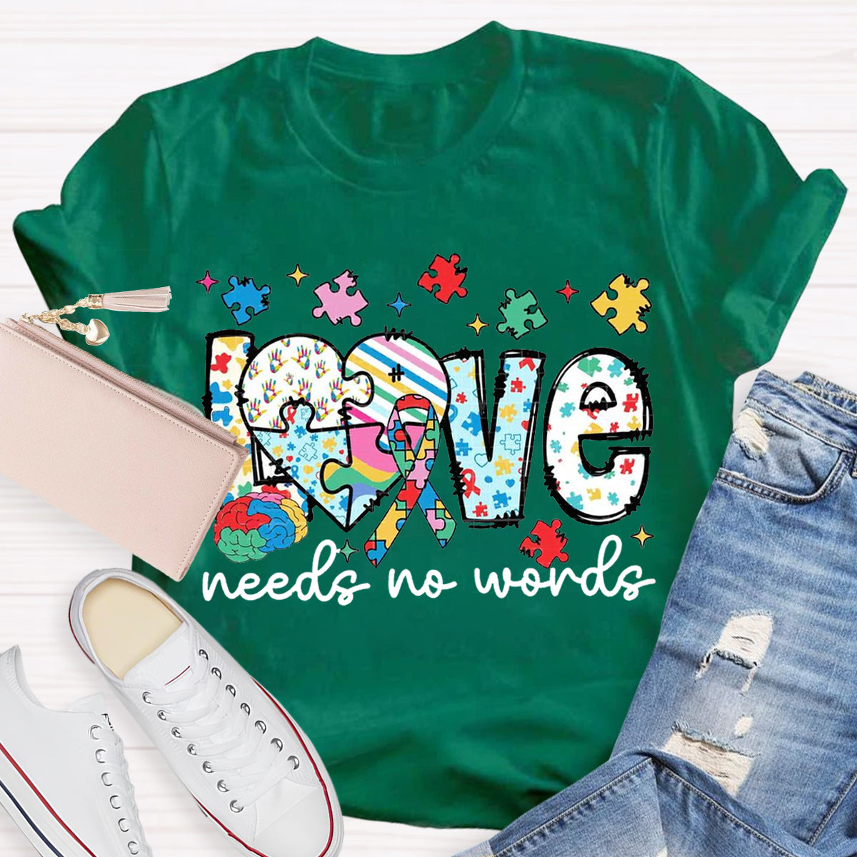 Love Needs No Words Autism Teacher T-Shirt
