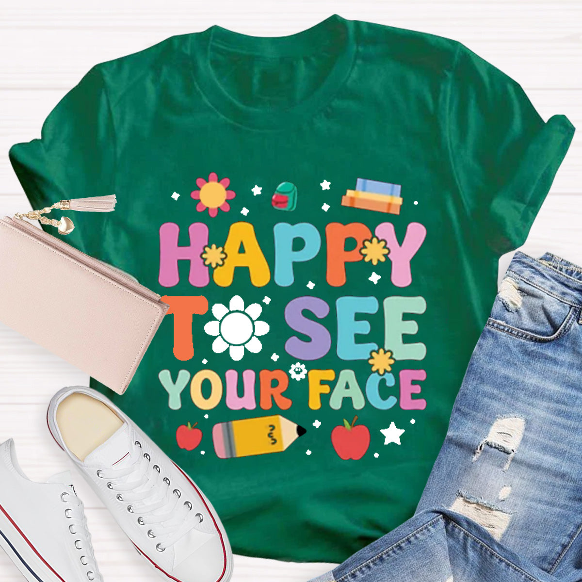 Happy To See Your Face Red Apple Teacher T-Shirt