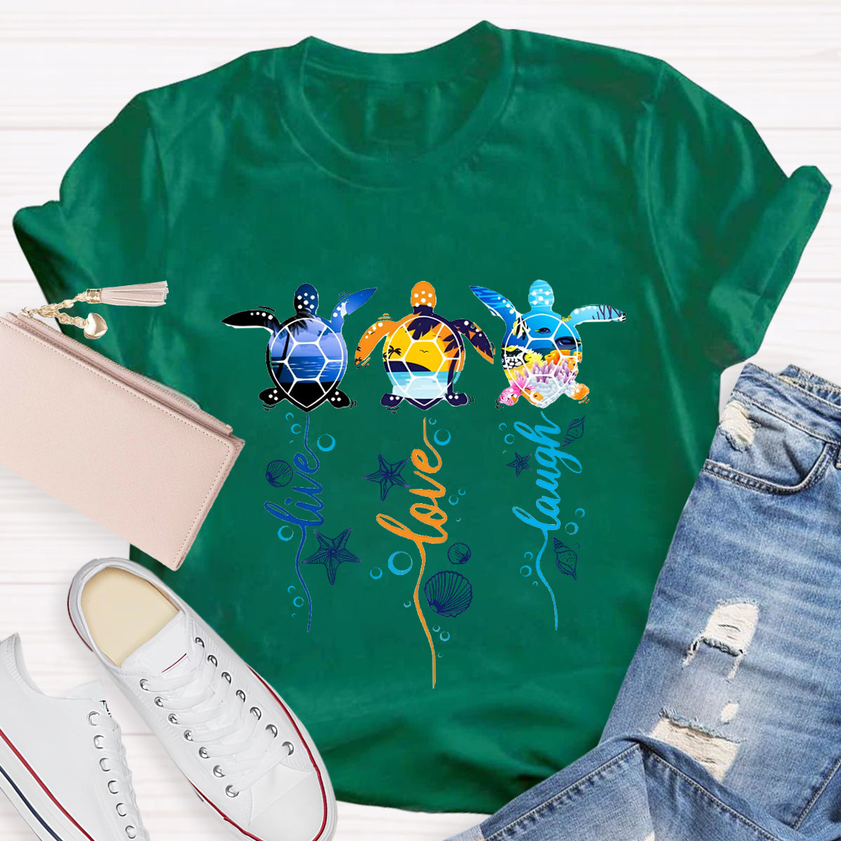 Purple and Pink Sea Turtle Swimming in Blue Ocean T-Shirt