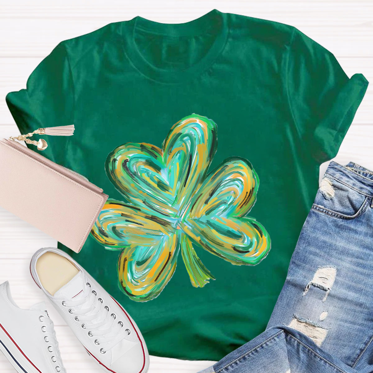 Colorful Clover St Patrick's Day Teacher T-Shirt