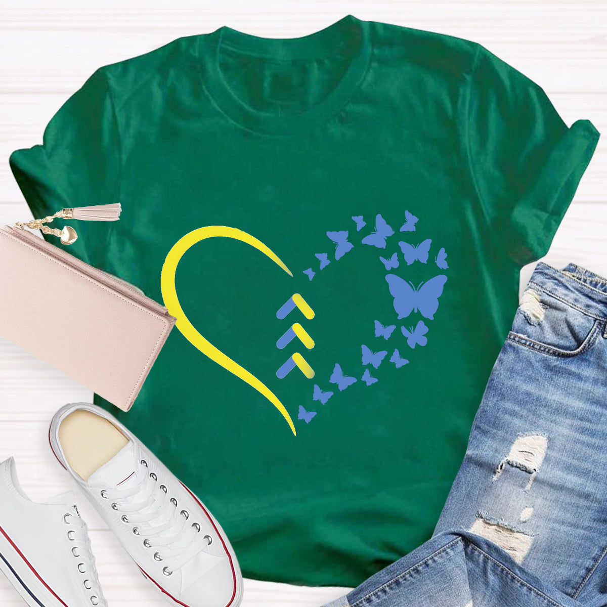 Blue Butterfly World Down Syndrome 3.21 Day T-Shirt