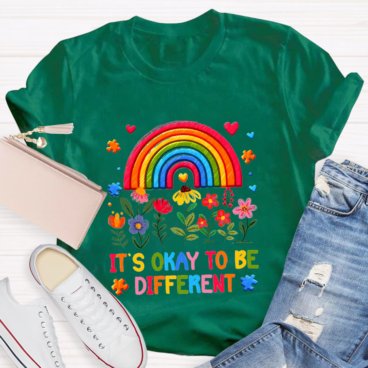 It's Okay to Be Different Floral Rainbow T-Shirt