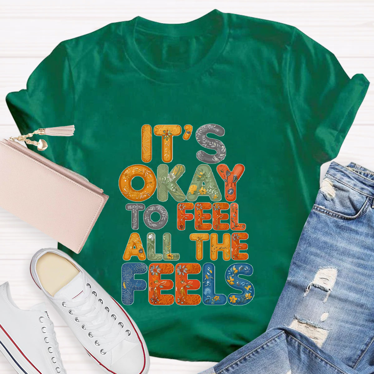 It's Okay To Feel All The Feels Retro Prints T-Shirt