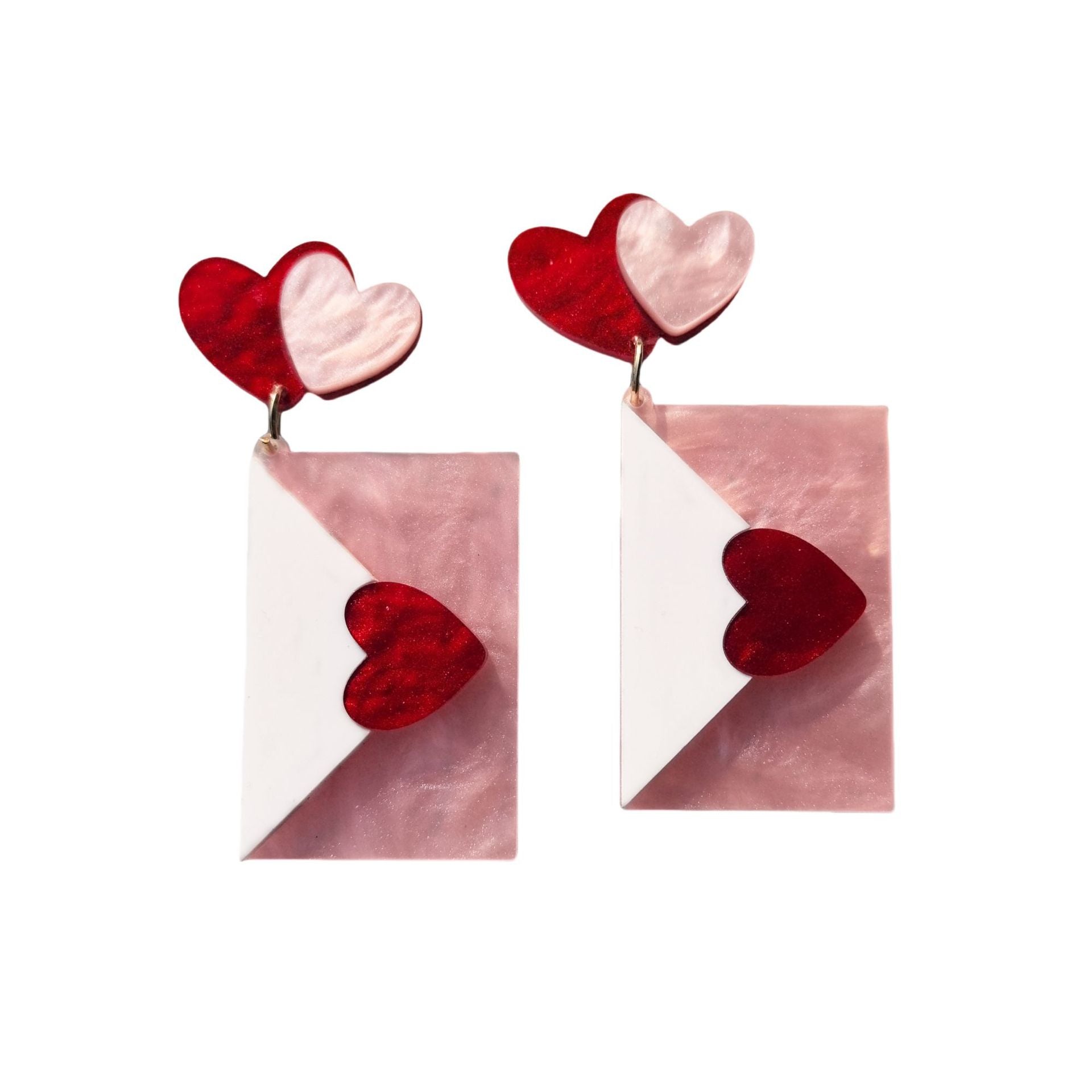 Water Ripple Red And Pink Heart-Shaped Envelope Earrings