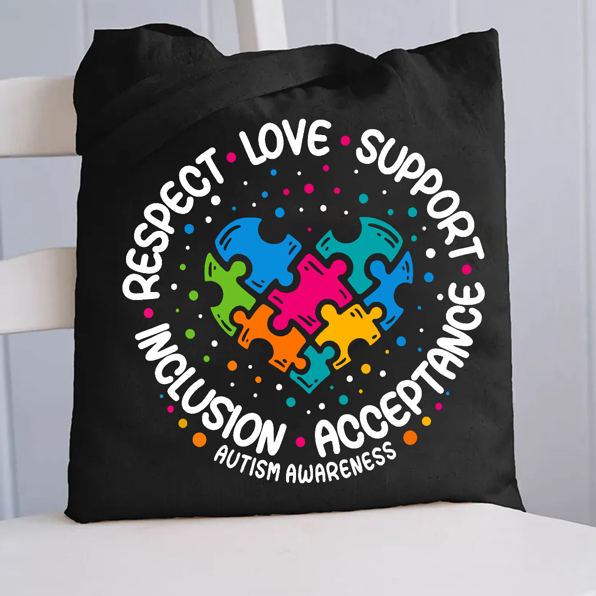 Love Support Acceptance Inclusion Respect Autism Awareness Canvas Tote Bag