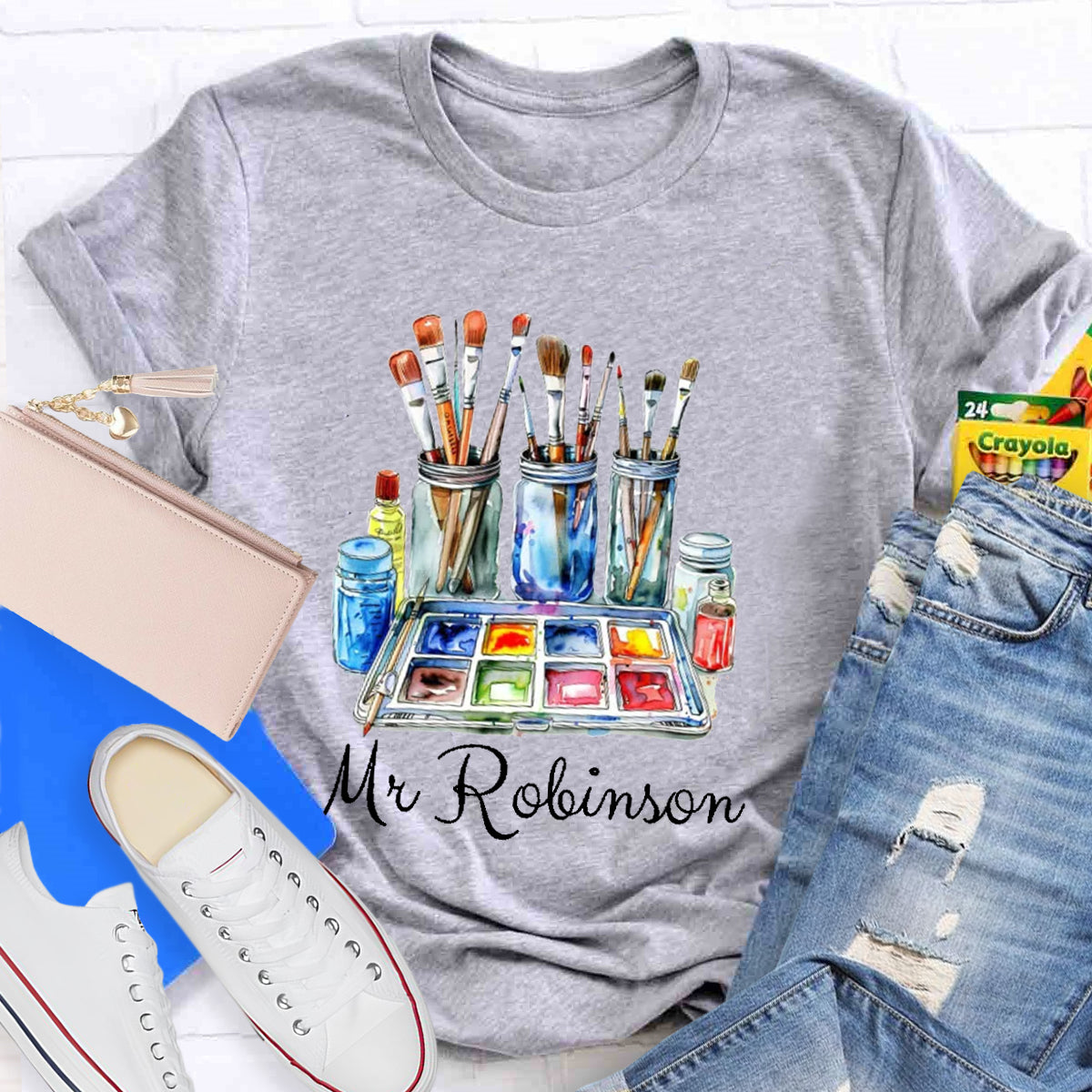 Personalized Name Painter Brush Art Teacher T-Shirt