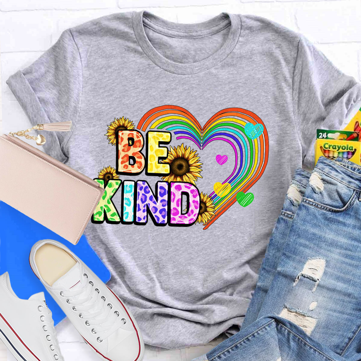 Be Kind Rainbow Sunflower Teacher T-Shirt