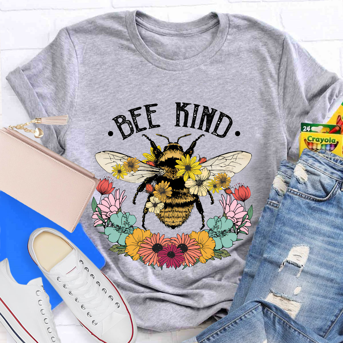 Bee Kind Floral Teacher T-Shirt