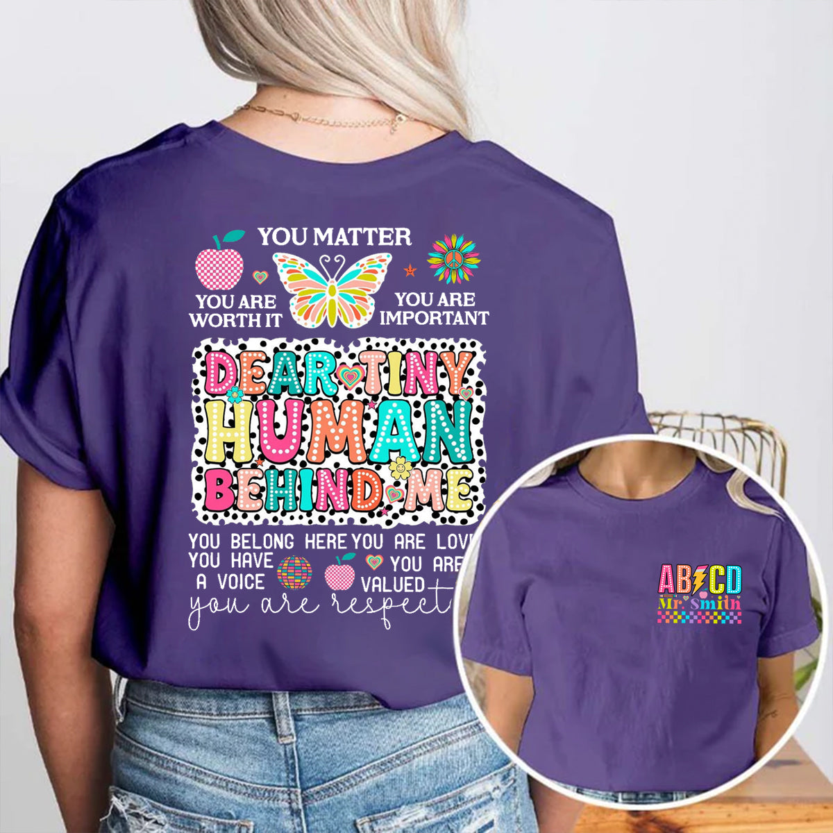 Personalized Name Dear Tiny Human Behind Me Double Printed T-shirt