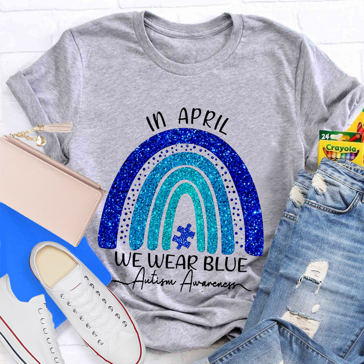 In April We Wear Blue Autism Awareness T-Shirt