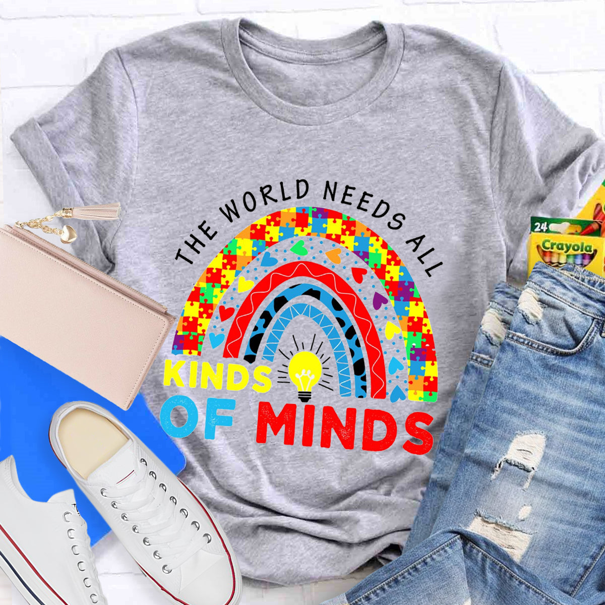 The World Needs All Kinds Of Minds Colorful Rainbow T-Shirt