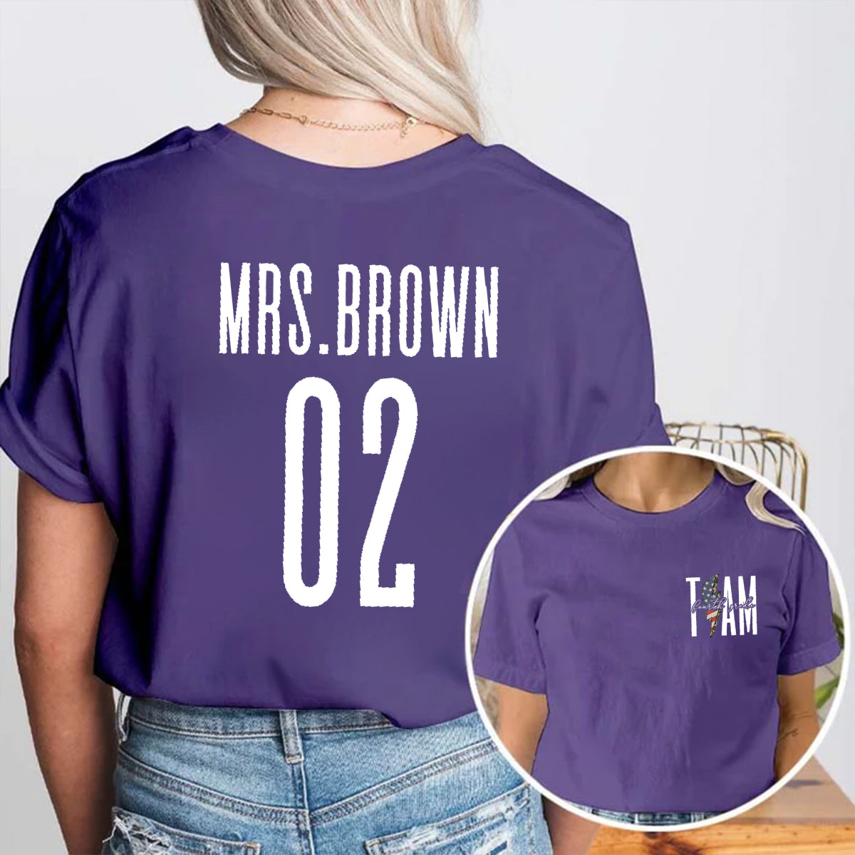 Personalized Name And Grade Dream Team Double Printed T-shirt