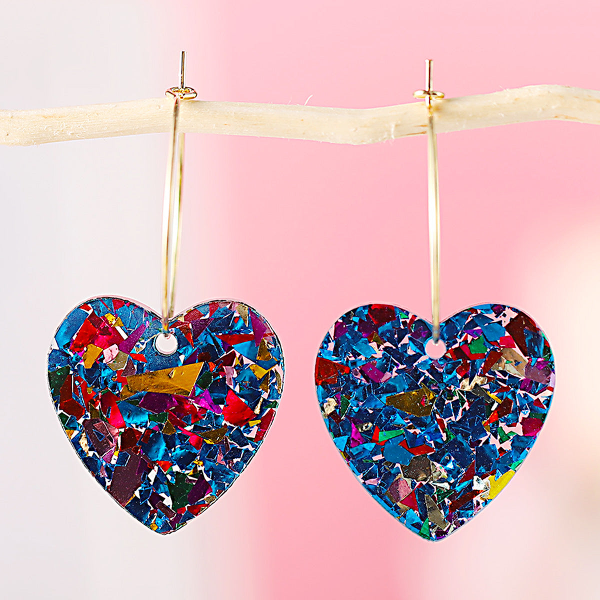 Heart-Shaped Sequined Acrylic Ring Pendant