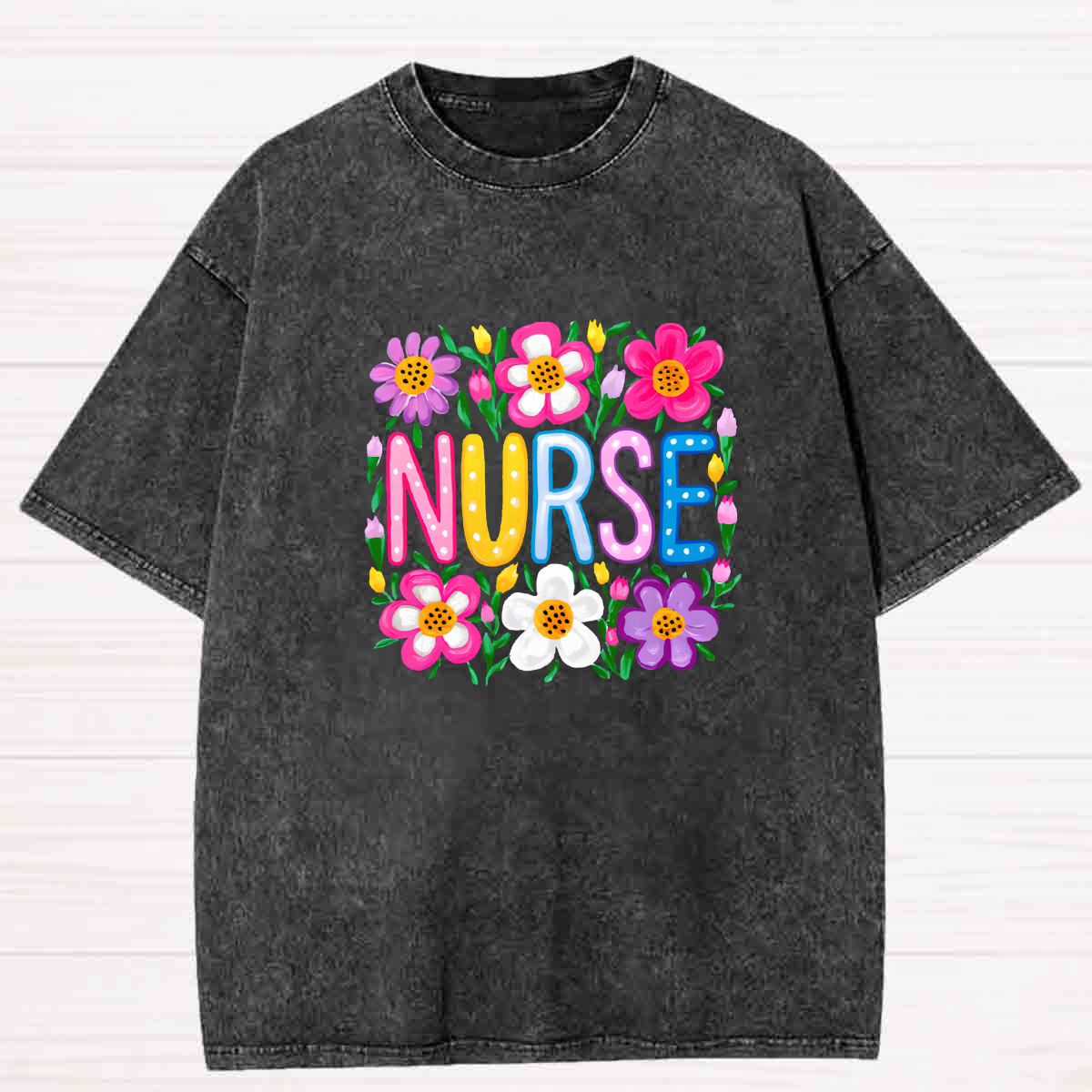Floral Nurse Washed T-shirt
