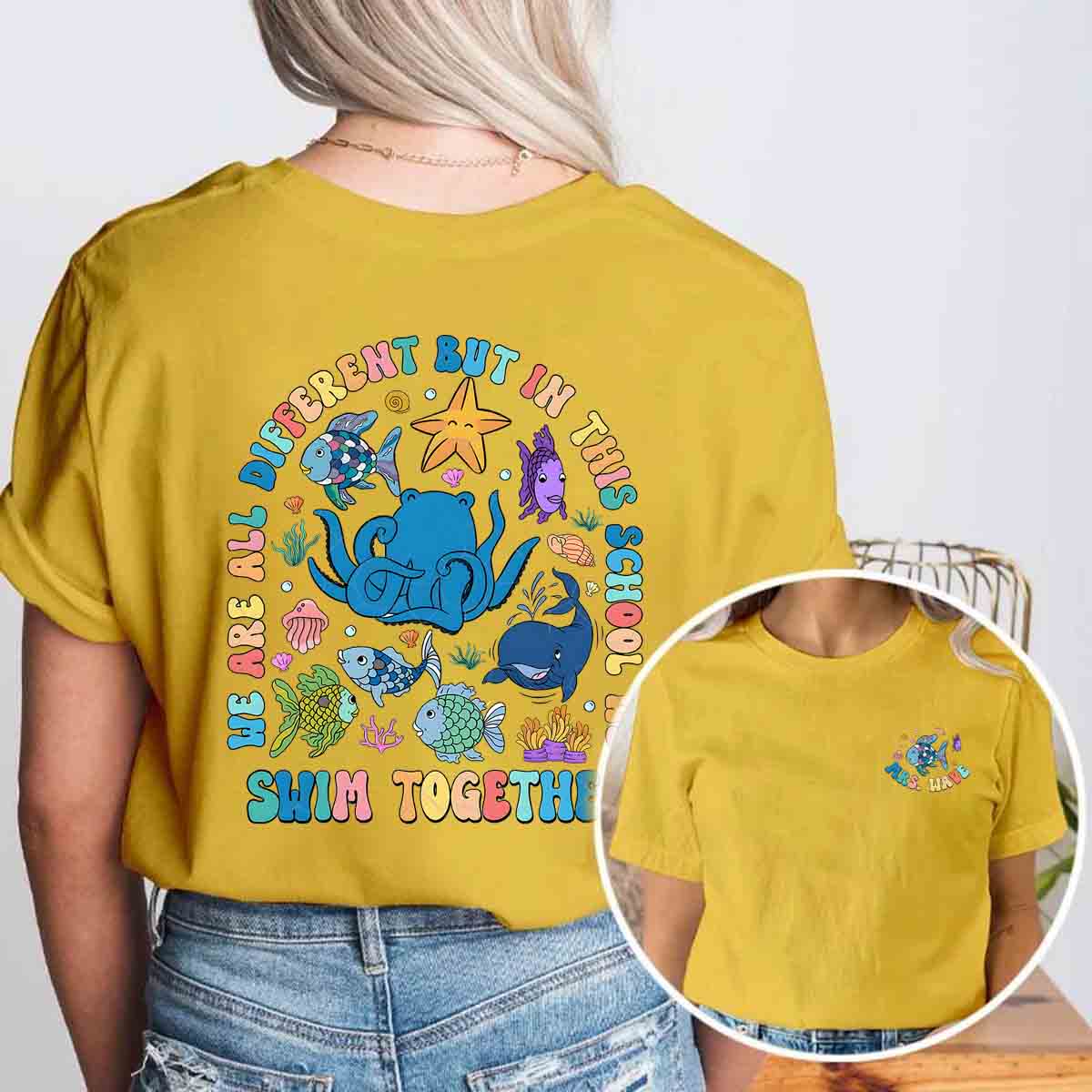 Personalized Name Swimming Together Double Printed T-shirt