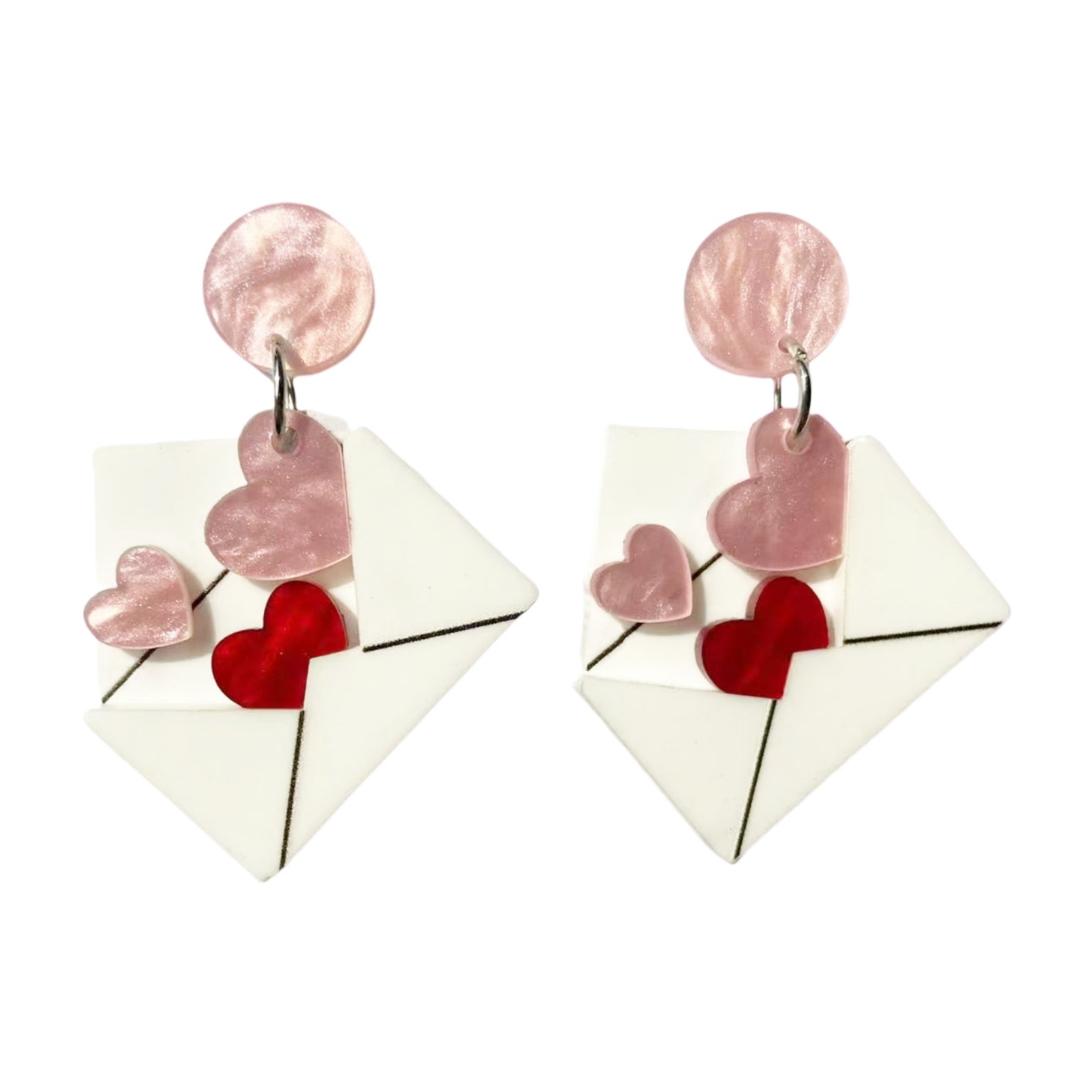 Red Heart-Shaped Envelope Earrings