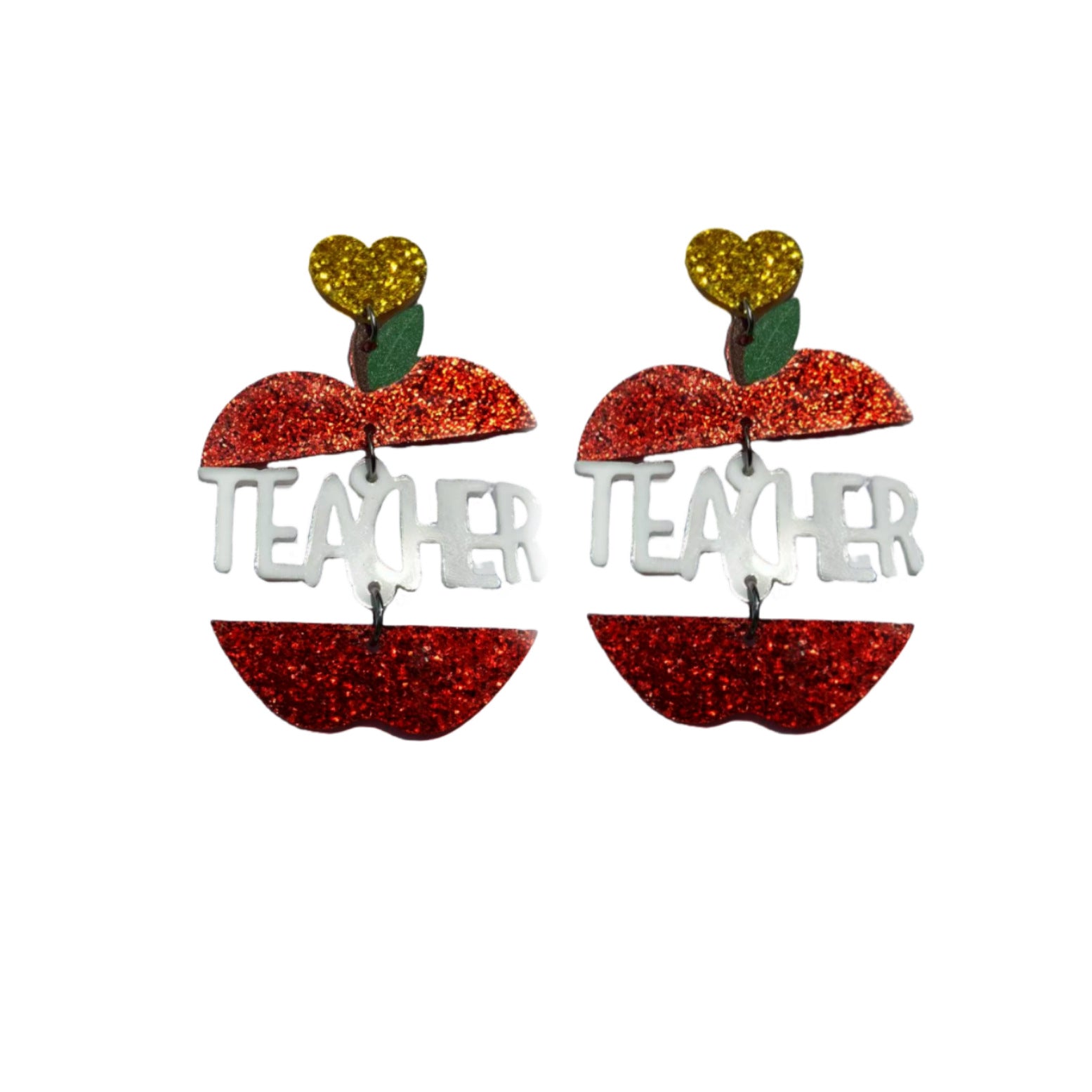 Teacher'S Day Red Apple Leaf Black And White Earrings