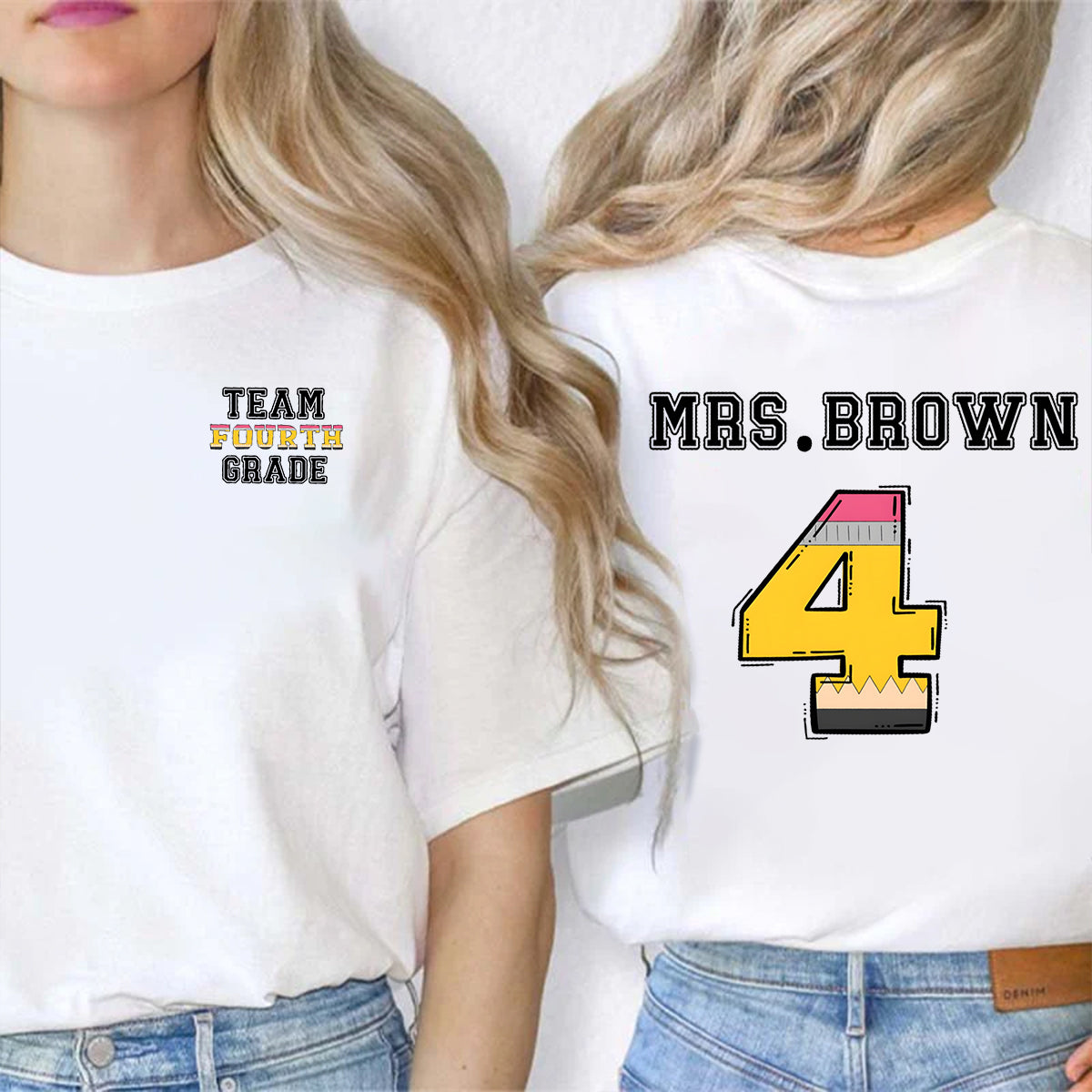 Personalized Name And Grade Team Double Printed T-shirt