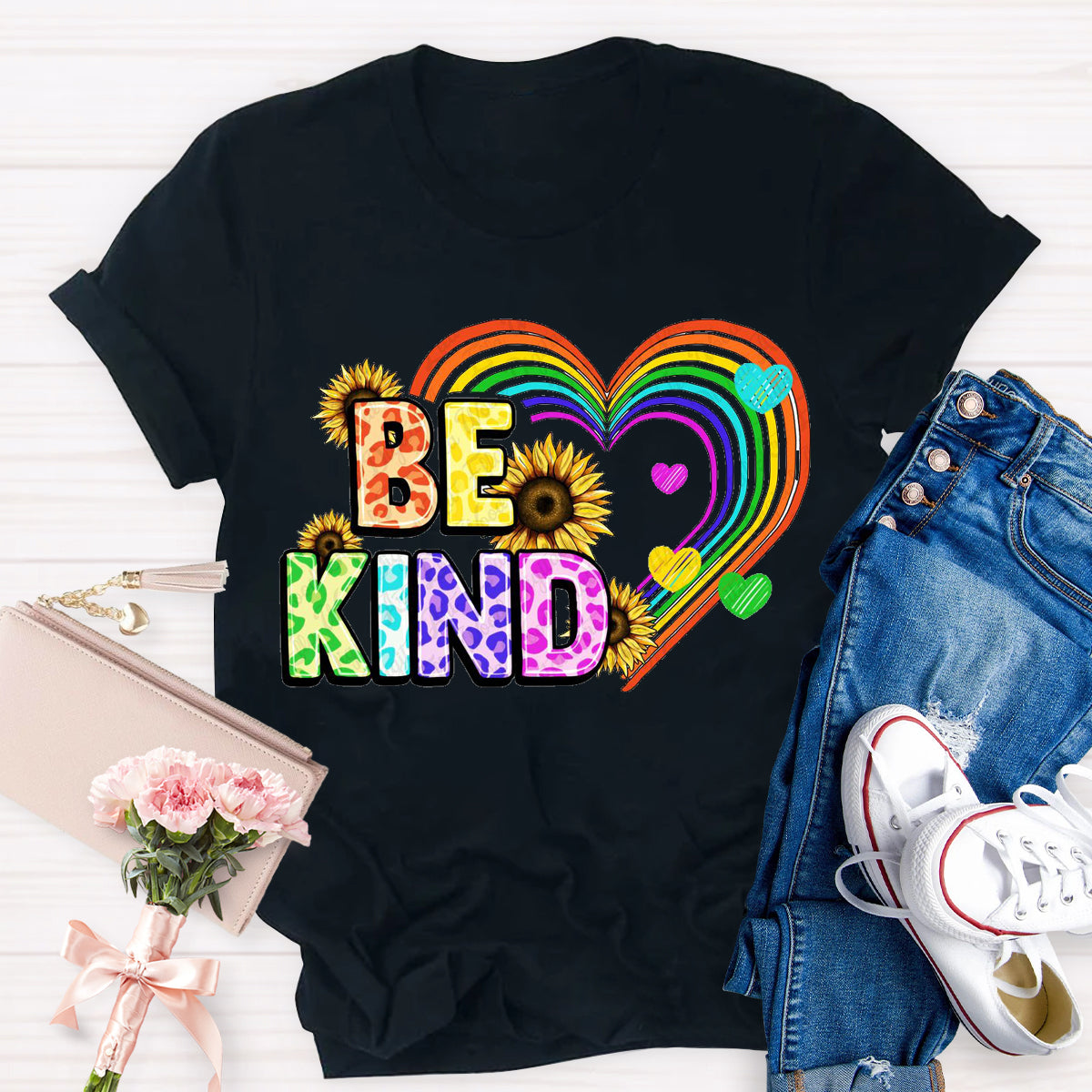 Be Kind Rainbow Sunflower Teacher T-Shirt