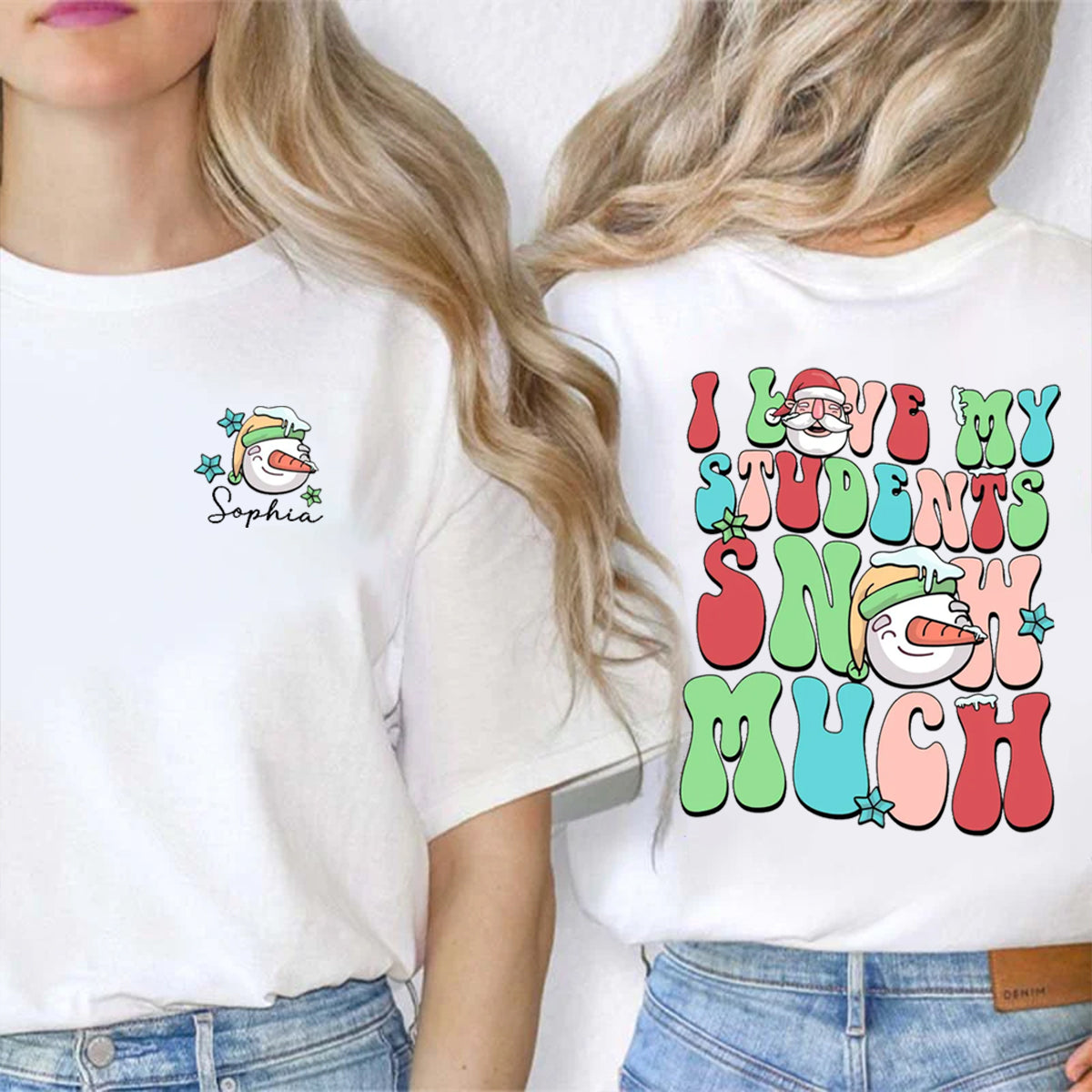 Personalized Name I Love My Students Double Printed T-shirt