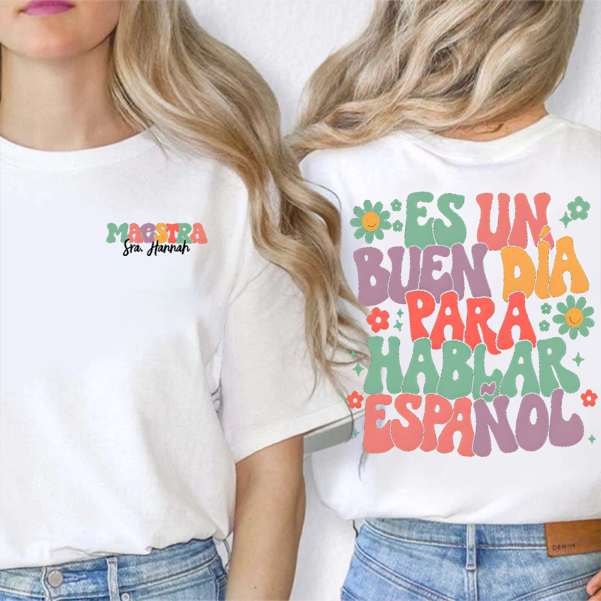 Personalized Name Maestra Para Double Printed T-shirt