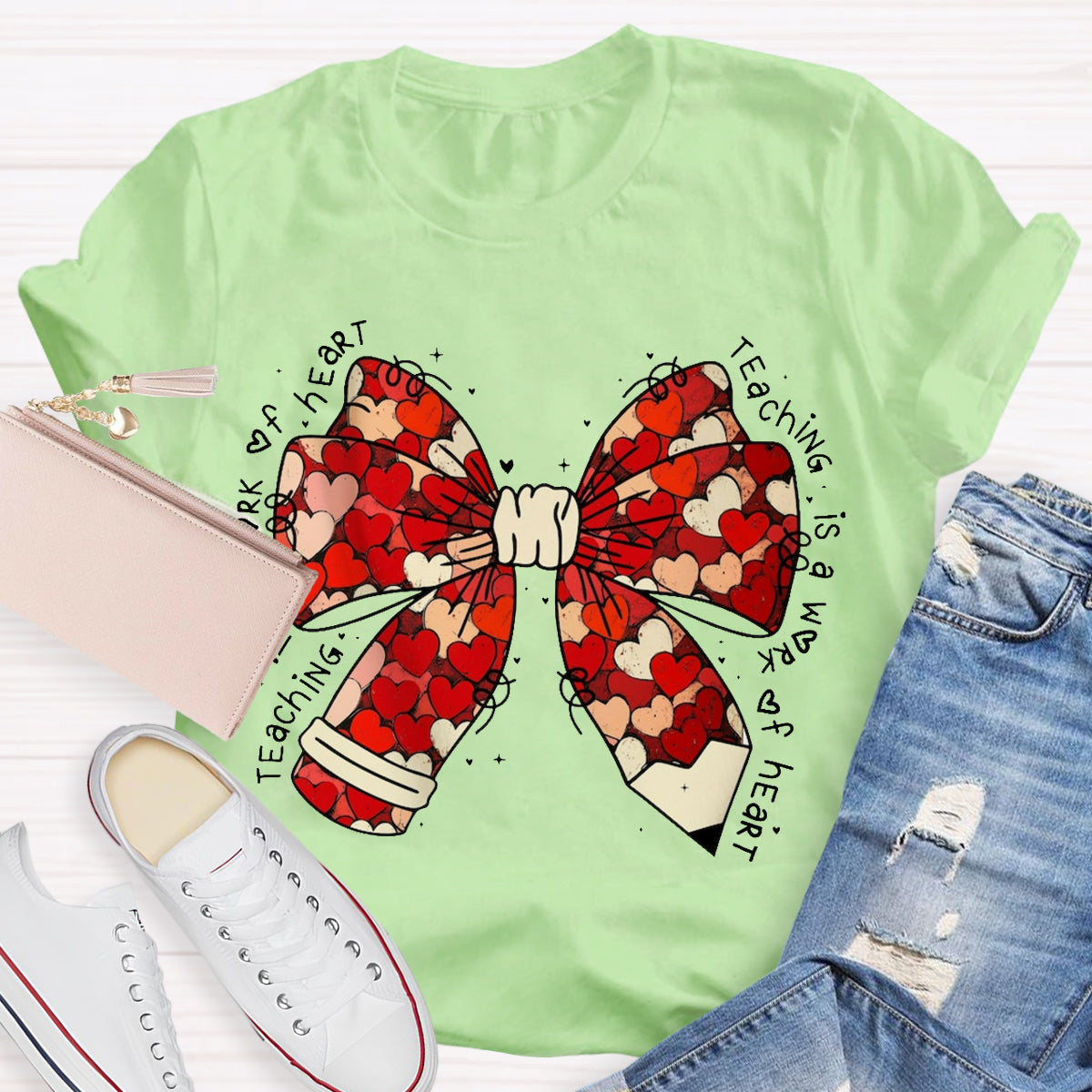 Teacher Valentine Coquette Bow Pencil T-Shirt