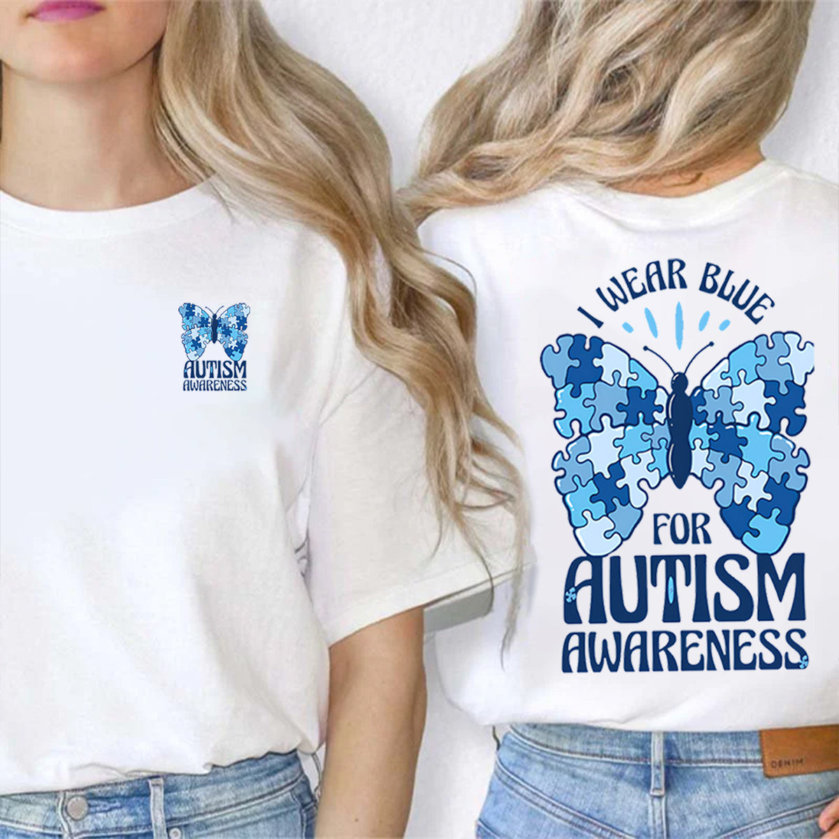I Wear Blue For Autism Awareness Double Printed T-shirt