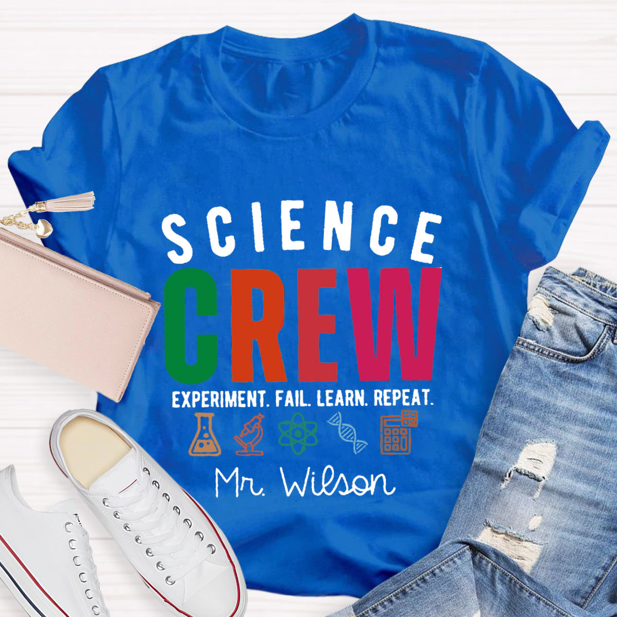 Personalized Name Science Crew Teacher T-Shirt