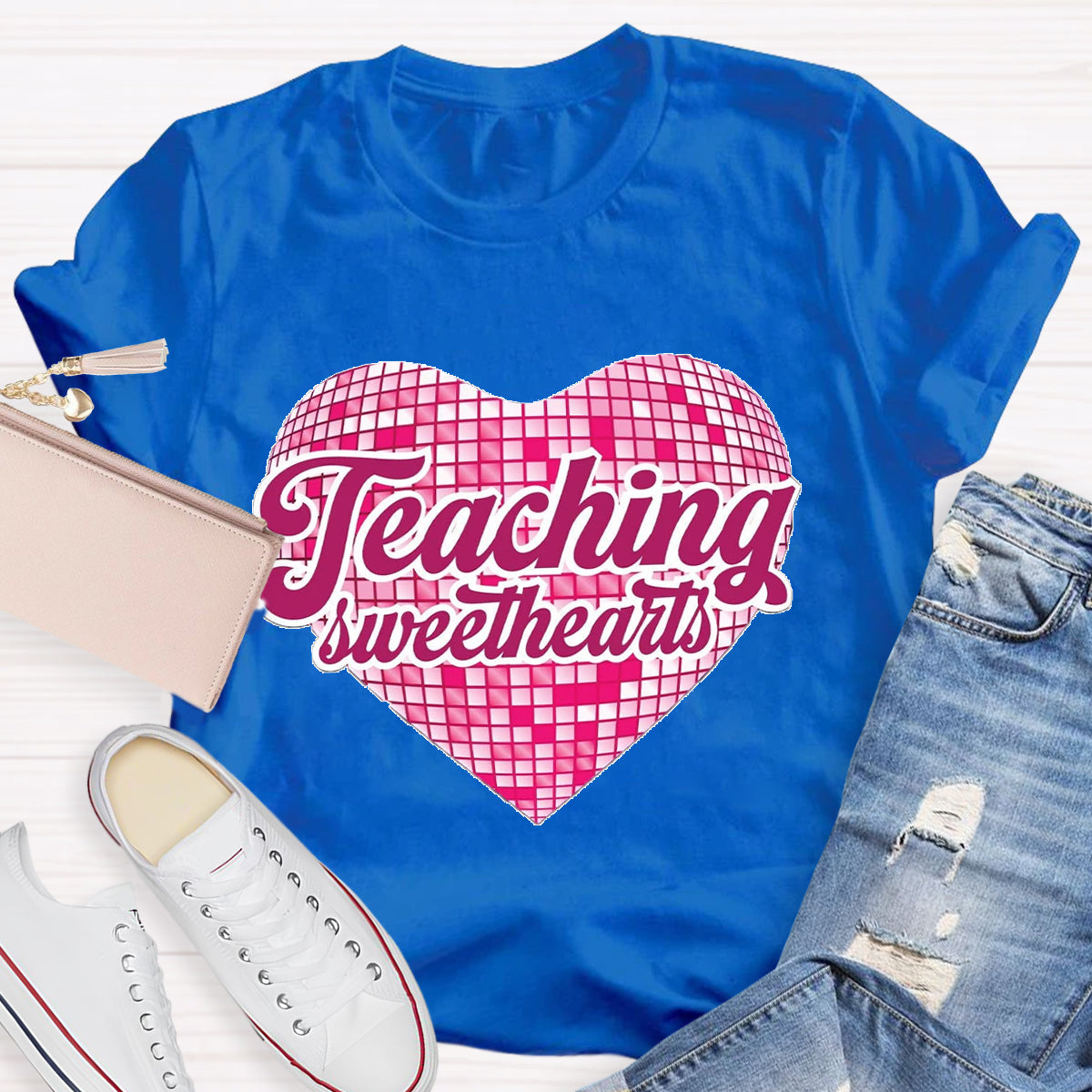 Teaching Sweethearts Pink Plaid Heart T-Shirt