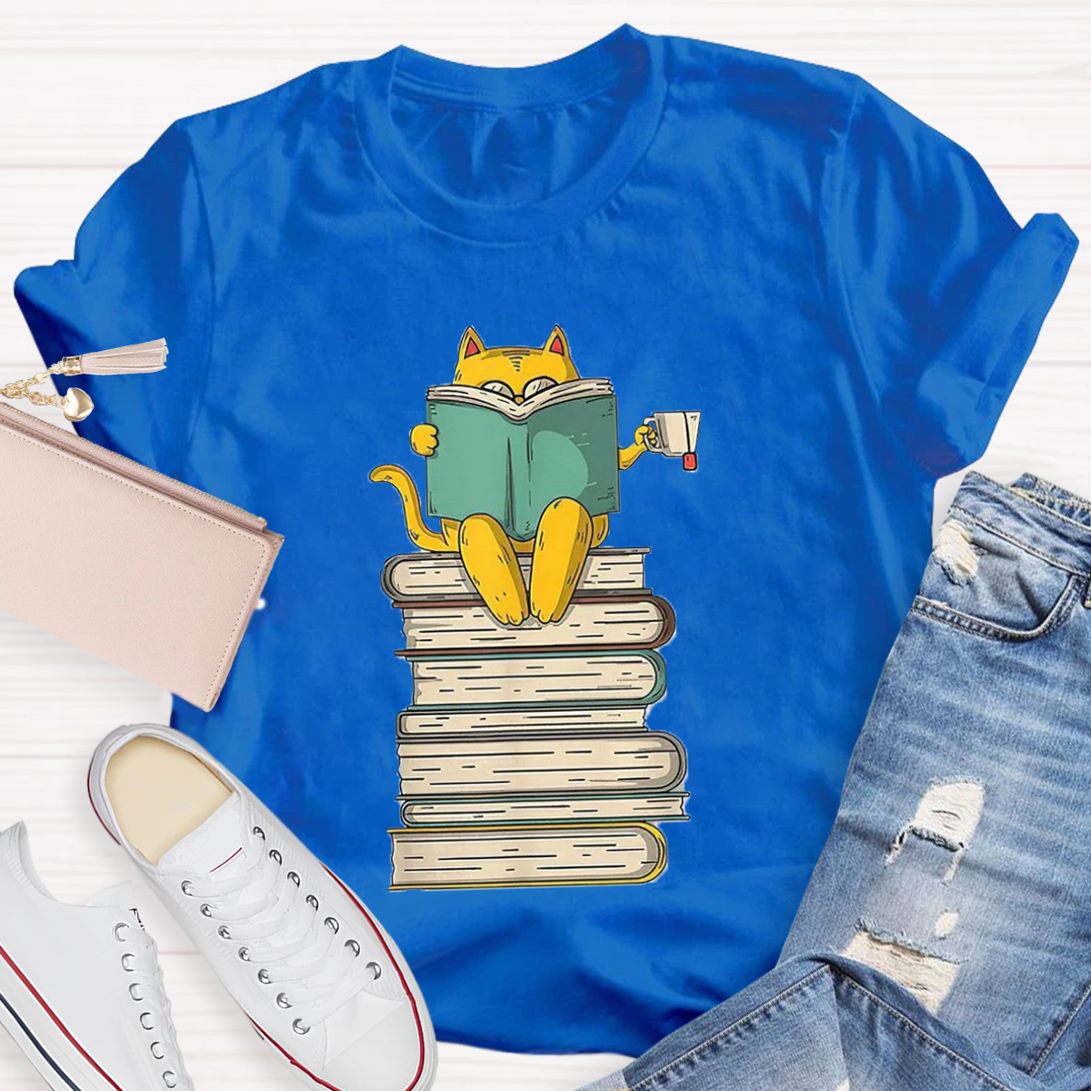 Reading Cat Funny Book & Tea Lover T-Shirt
