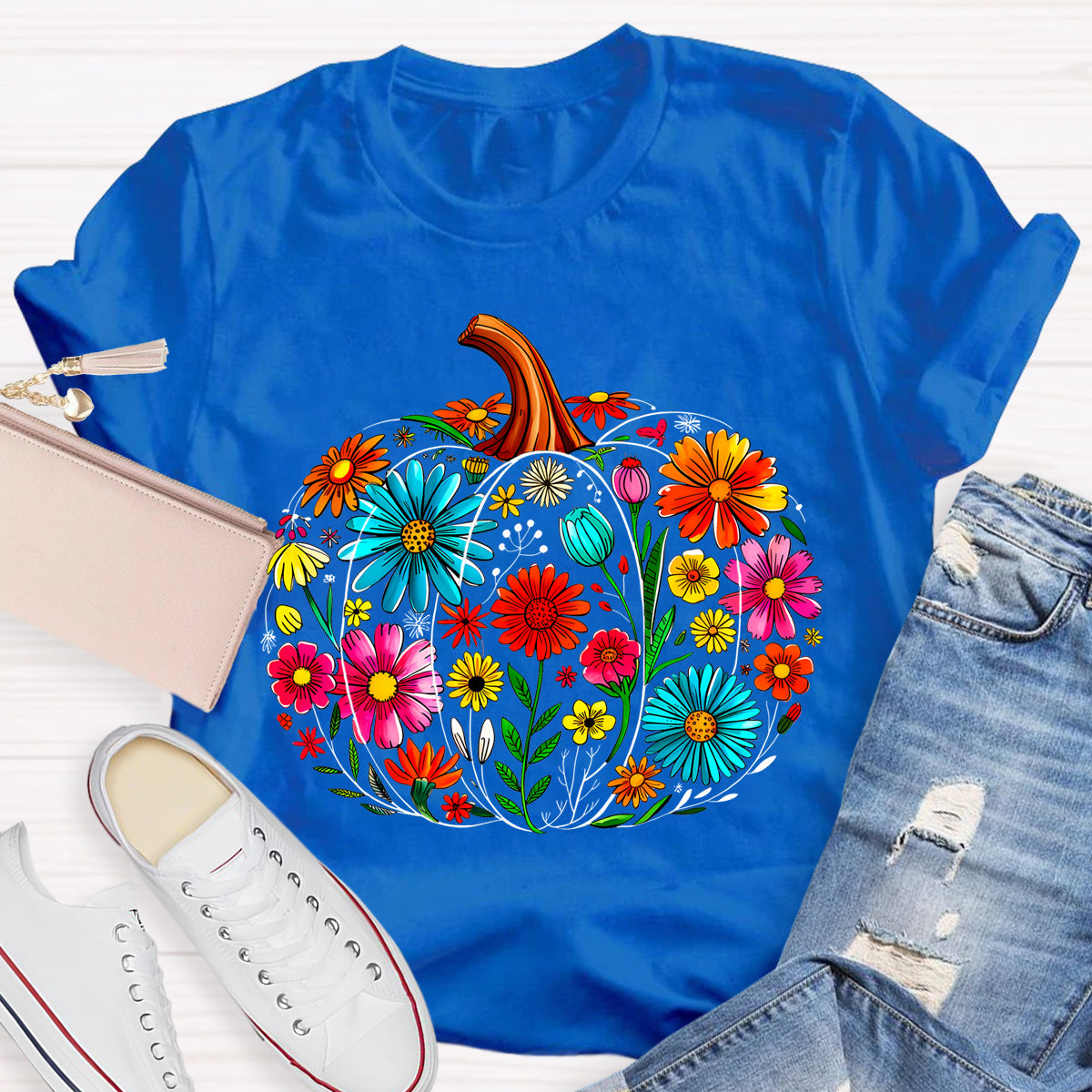 Maestra Pumpkin-Shaped Flowers Bilingual Teacher T-shirt